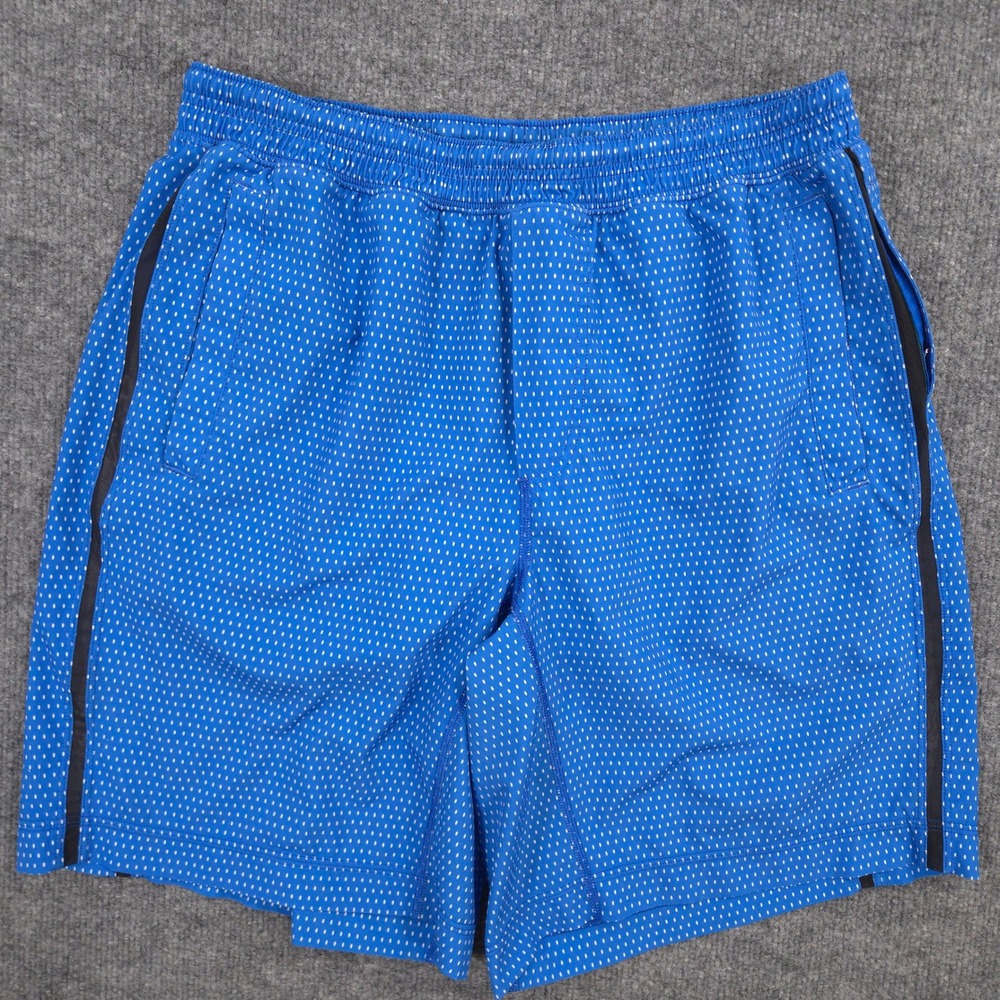 Lululemon Pace Breaker Lined Shorts Mens L Blue Geometric Performance 9" Inseam
